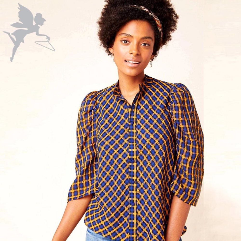 NWT EVA FRANCO Textured plaid blouse